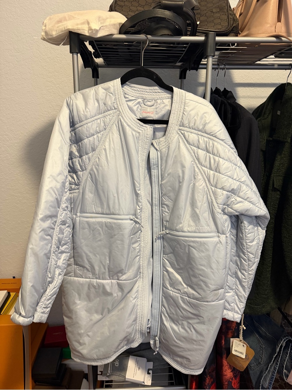 Free People Light Ice Blue Quilted Puffer Jacket